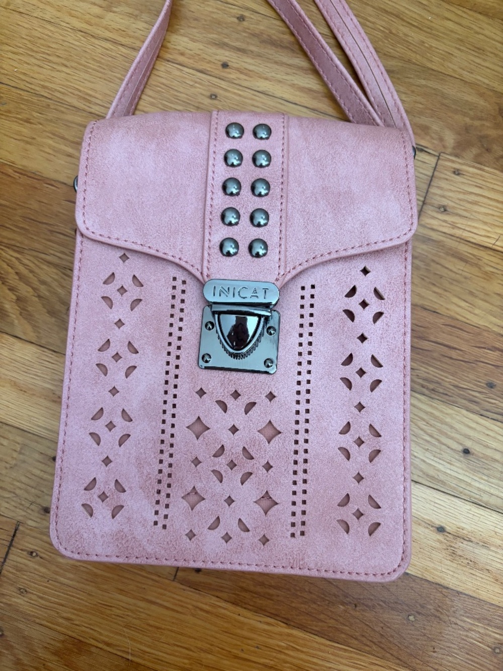 INICAT Boho Pink Studded Crossbody Messenger Bag w/ Built-in RFID Waller A02